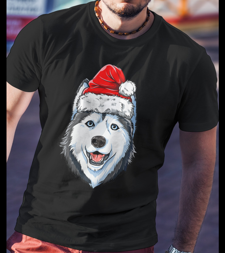 Siberian Husky Santa Christmas Hat Holiday Dog Festive T-Shirt