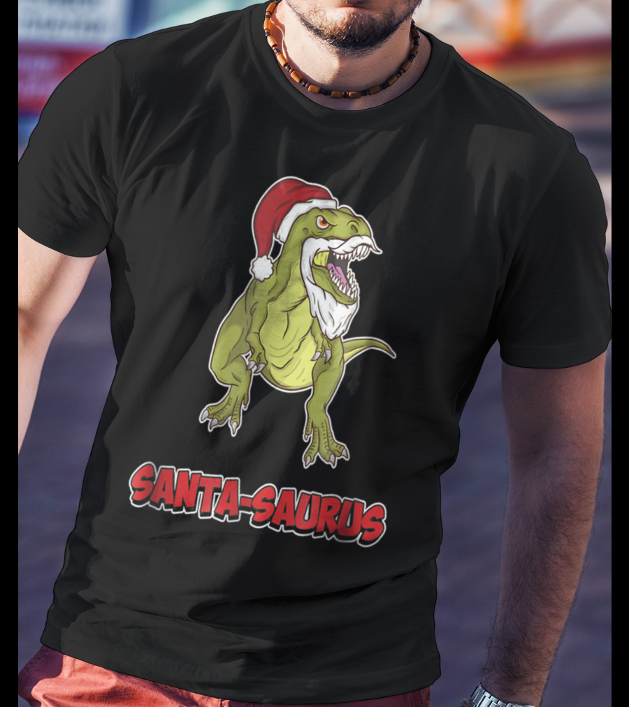 Santa Saurus Christmas Trex T-Rex Santa Hat T-Shirt
