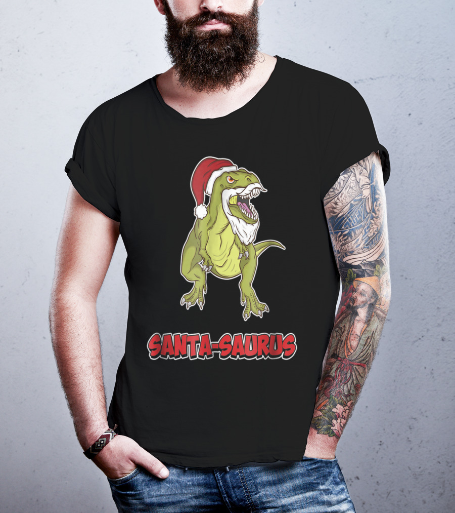 Santa Saurus Christmas Trex T-Rex Santa Hat T-Shirt