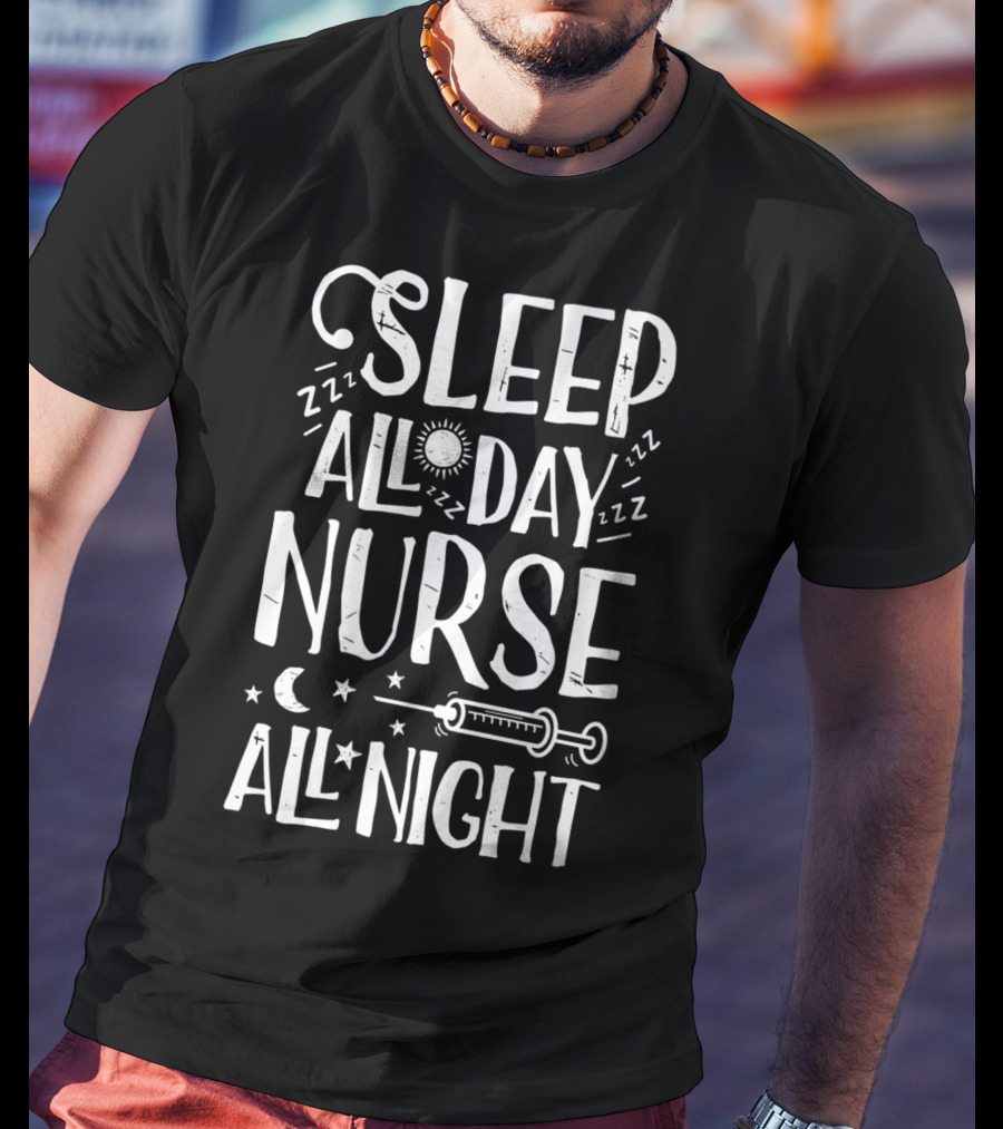 Sleep All Day Nurse All Night Sun Moon Stars Syringe ZZZ Women's Nursing EF T-Shirt