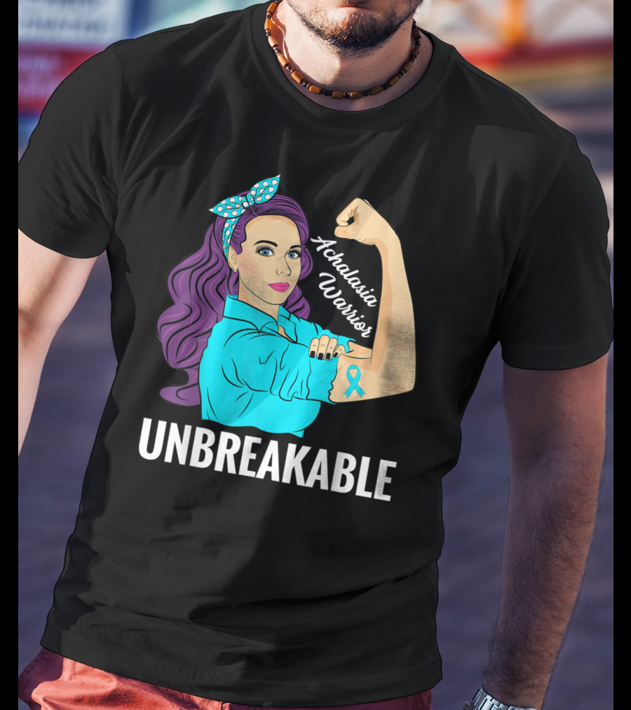 Achalasia Warrior Unbreakable Rosie The Riveter Style Awareness T-Shirt