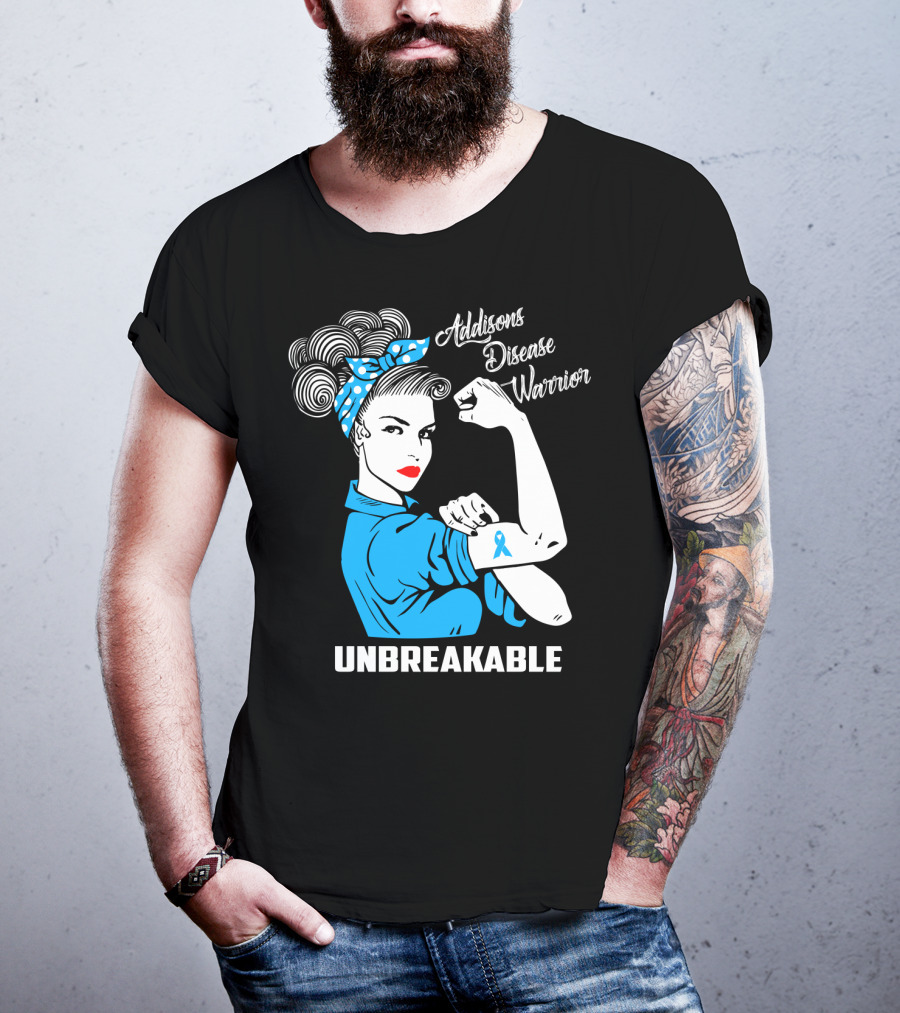 Addisons Disease Warrior Unbreakable Awareness Woman With Ribbon T-Shirt