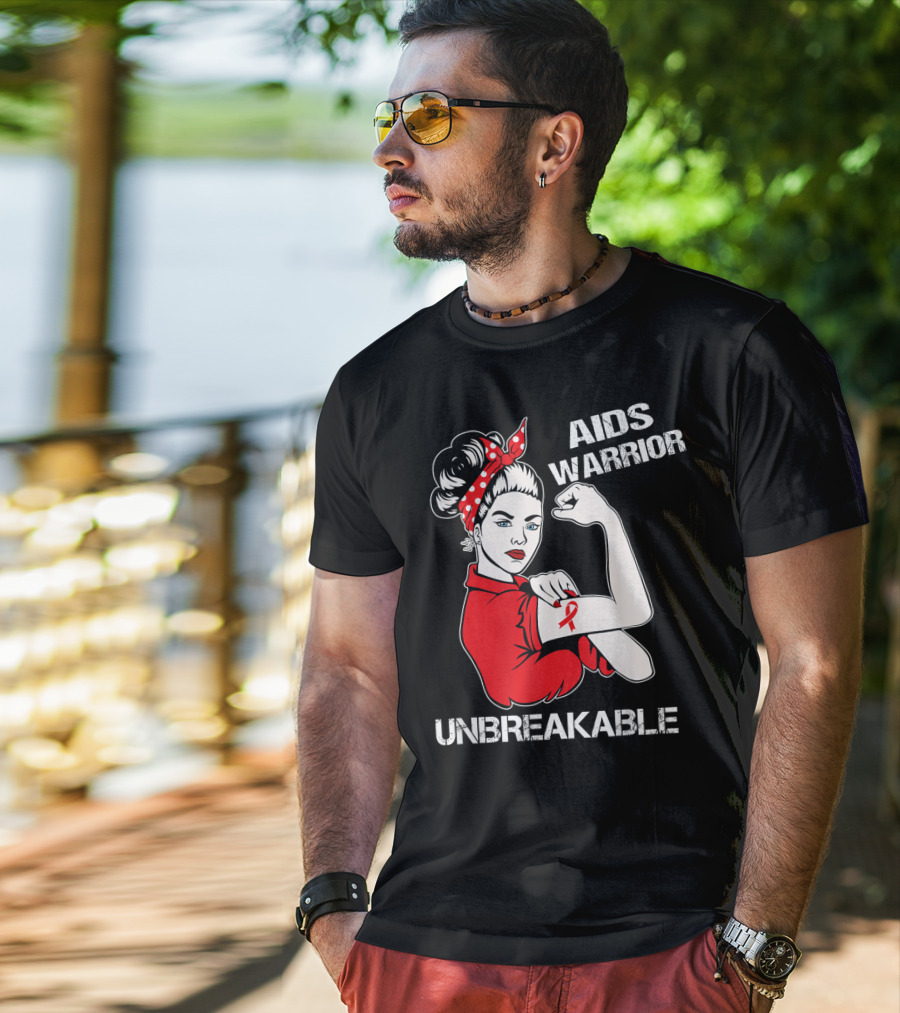 Aids Warrior Unbreakable Rosie The Riveter Ribbon Power T-Shirt
