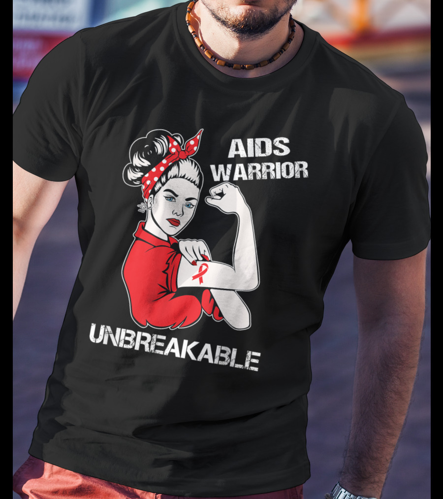 Aids Warrior Unbreakable Rosie The Riveter Ribbon Power T-Shirt