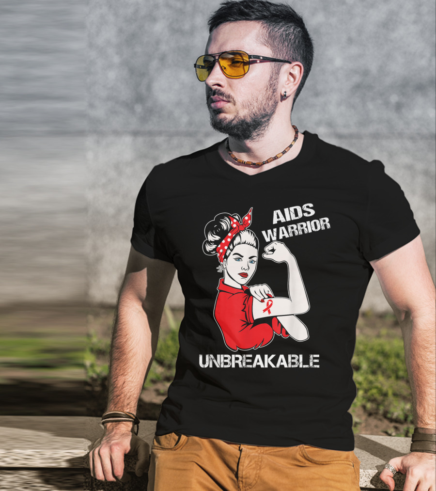 Aids Warrior Unbreakable Rosie The Riveter Ribbon Power T-Shirt