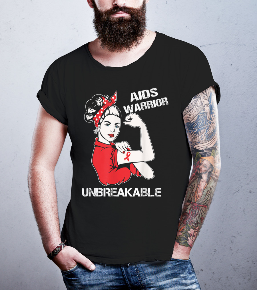 Aids Warrior Unbreakable Rosie The Riveter Ribbon Power T-Shirt
