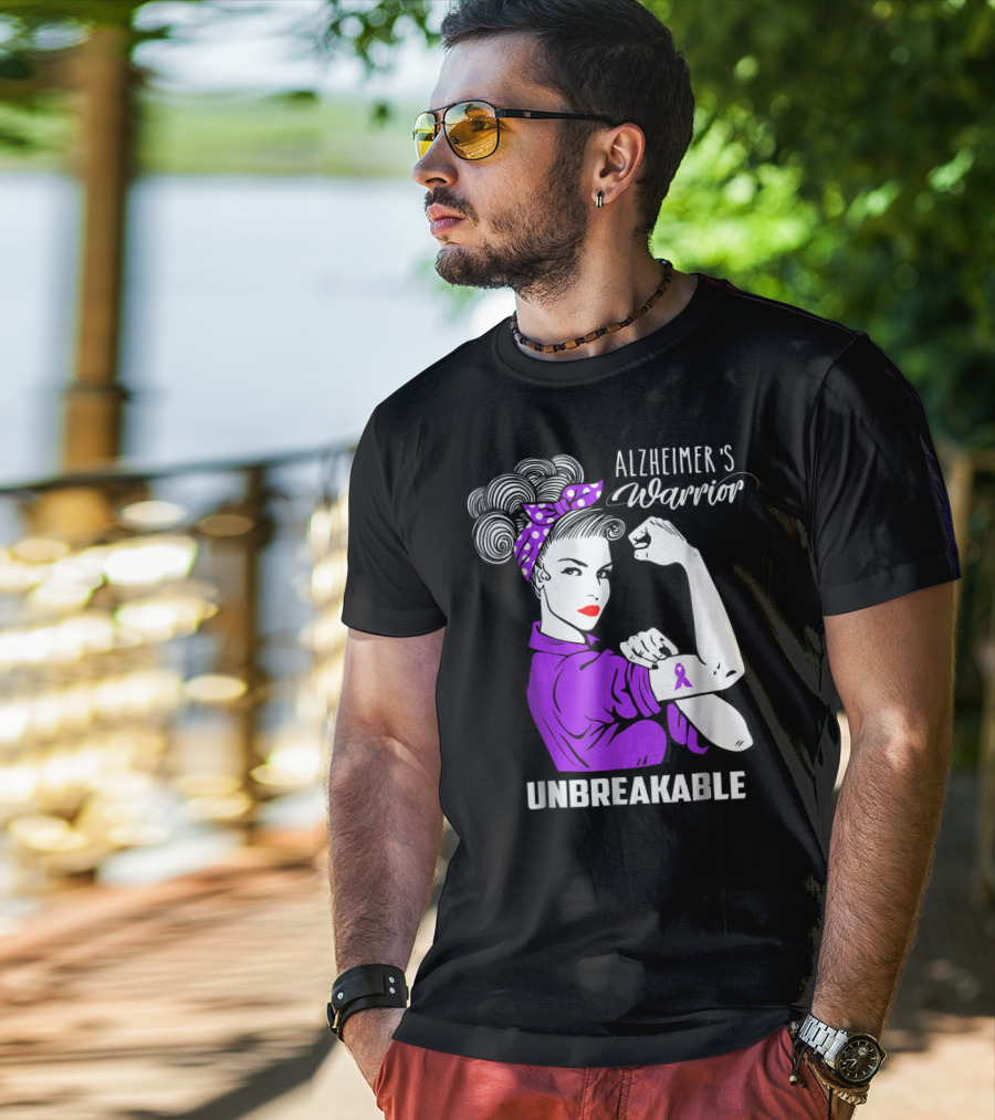 Alzheimer's Warrior Unbreakable Ribbon Retro Rosie T-Shirt