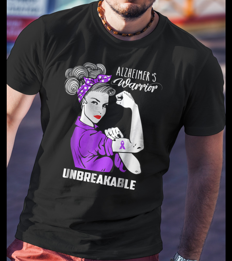 Alzheimer's Warrior Unbreakable Ribbon Retro Rosie T-Shirt