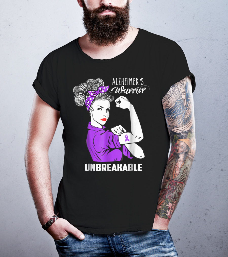 Alzheimer's Warrior Unbreakable Ribbon Retro Rosie T-Shirt