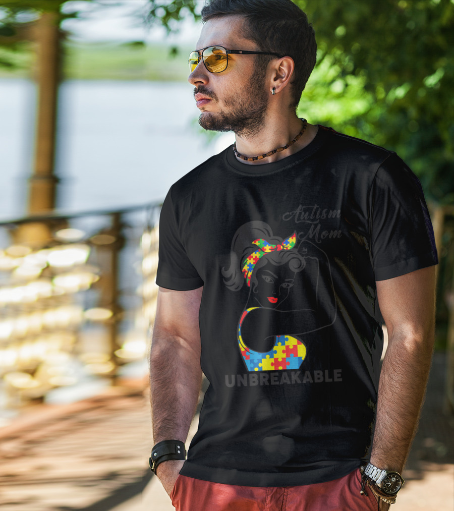 Autism Awareness Autism Mom Unbreakable Puzzle Piece Rosie The Riveter T-Shirt