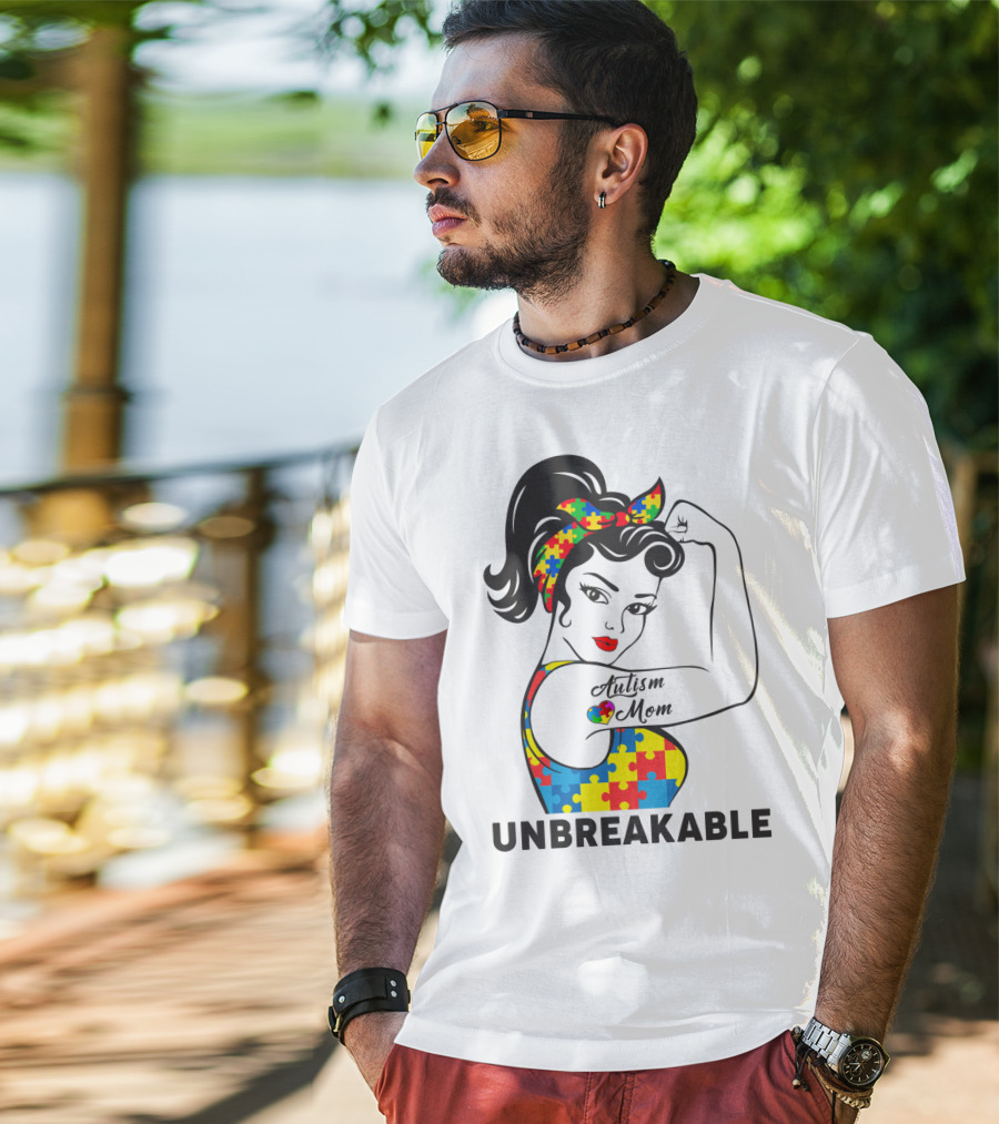 Autism Awareness Unbreakable Autism Mom Puzzle T-Shirt