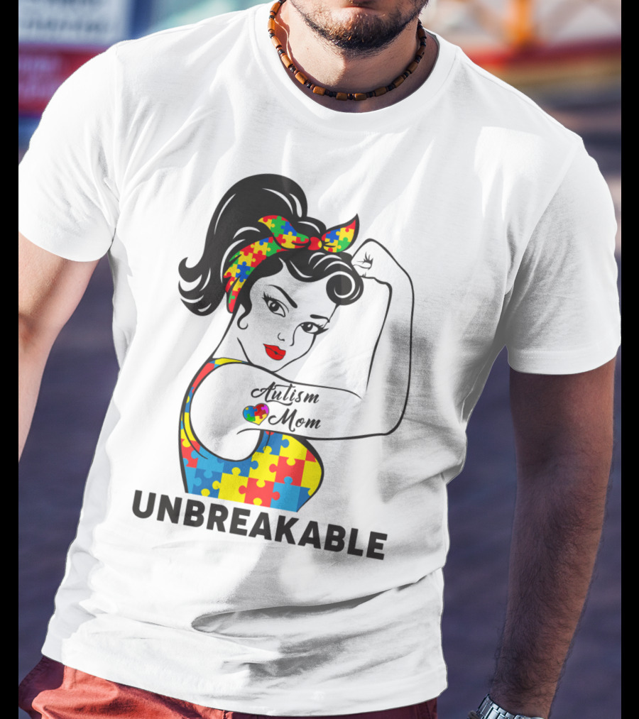 Autism Awareness Unbreakable Autism Mom Puzzle T-Shirt
