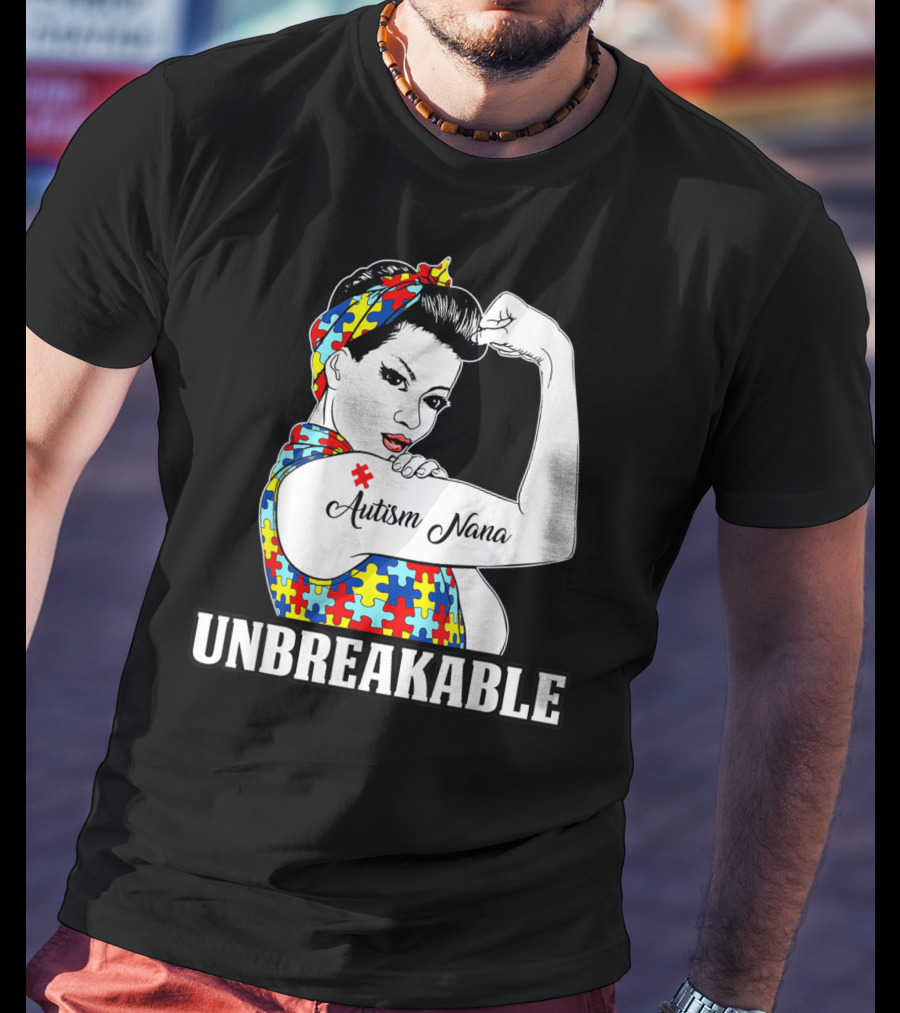 Unbreakable Autism Nana Awareness Women Iconic Puzzle T-Shirt