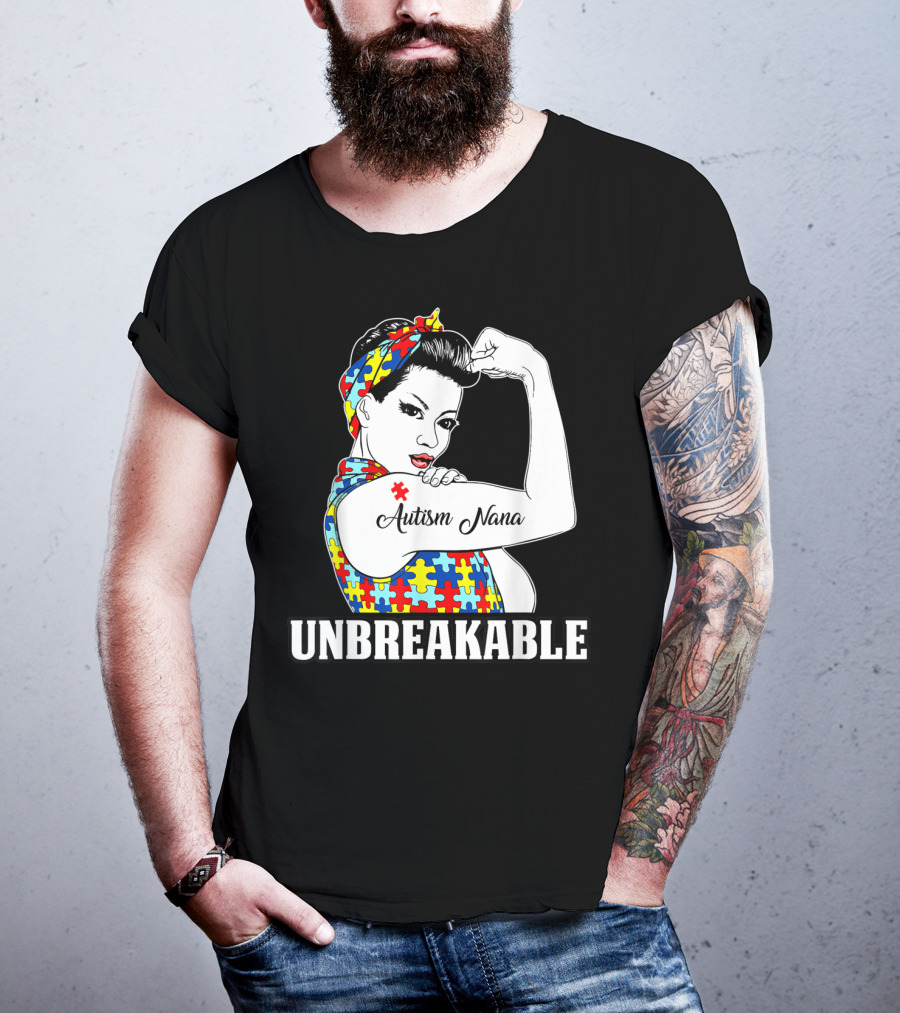 Unbreakable Autism Nana Awareness Women Iconic Puzzle T-Shirt