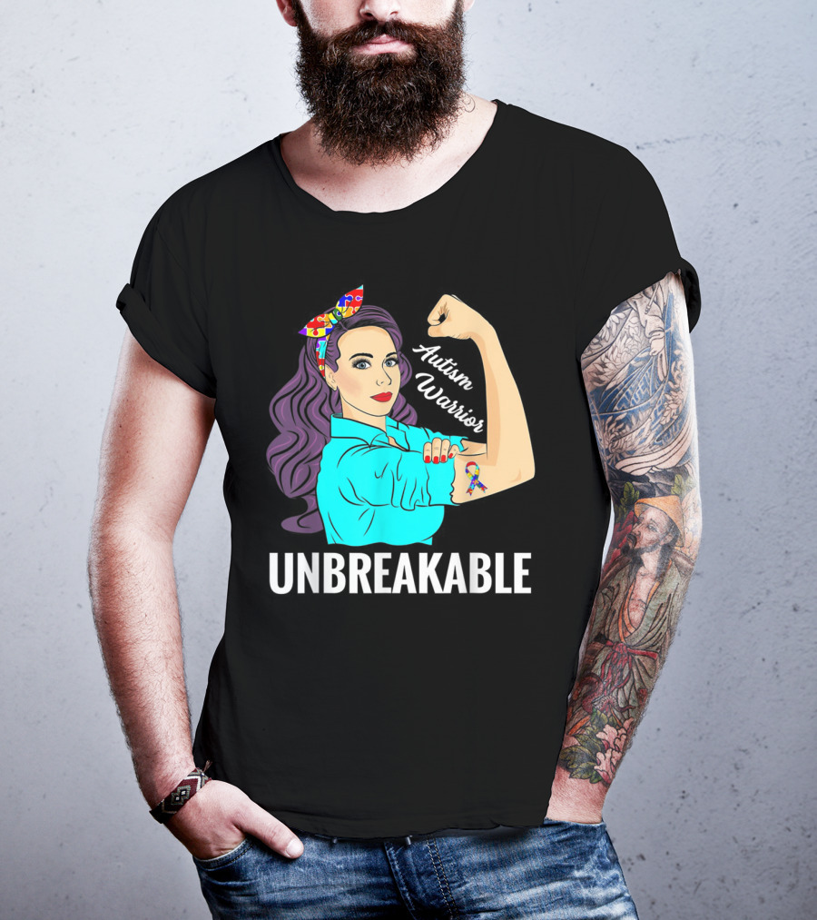 Autism Warrior Unbreakable Survivor Rosie The Riveter T-Shirt
