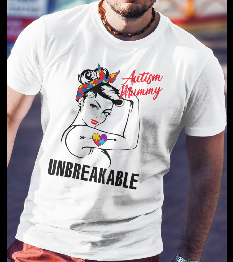 Autism Mummy Unbreakable Heart Puzzle Ribbon Awareness T-Shirt