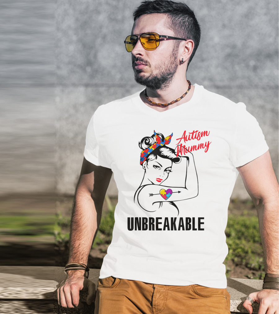Autism Mummy Unbreakable Heart Puzzle Ribbon Awareness T-Shirt