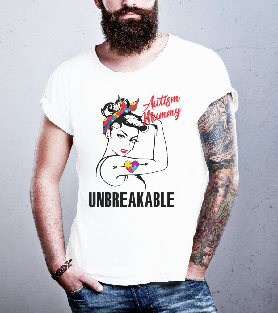 Autism Mummy Unbreakable Heart Puzzle Ribbon Awareness T-Shirt