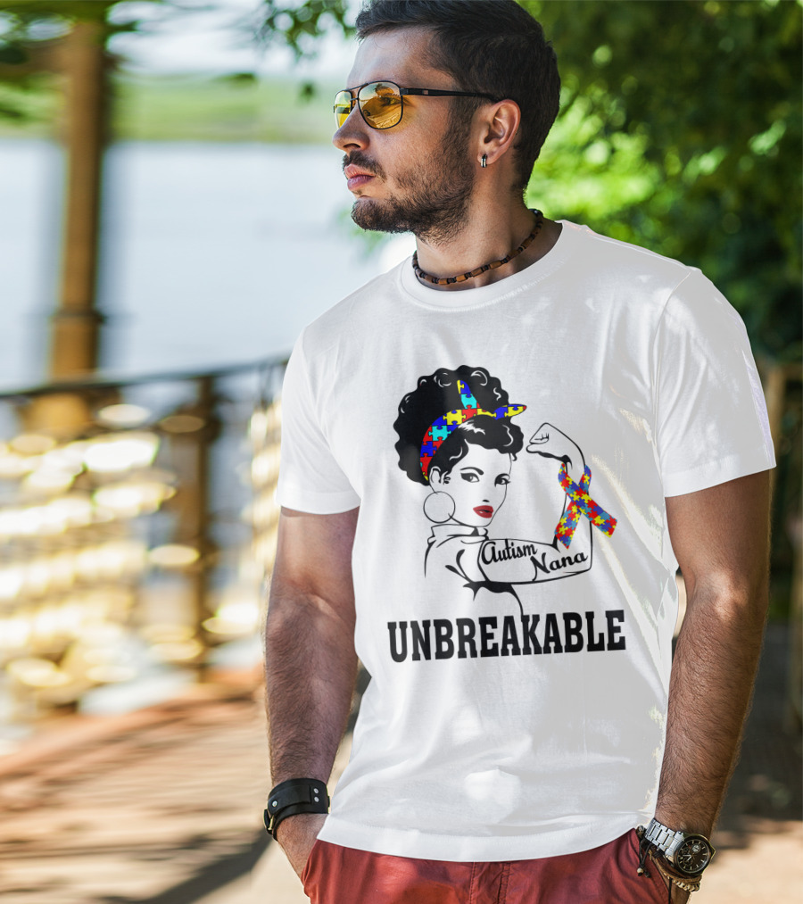 Autism Nana Unbreakable Puzzle Ribbon Strong Woman T-Shirt
