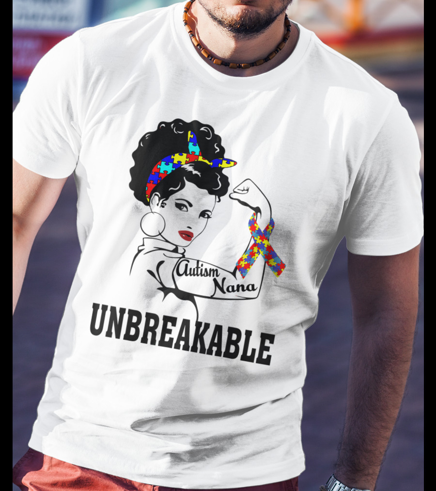 Autism Nana Unbreakable Puzzle Ribbon Strong Woman T-Shirt