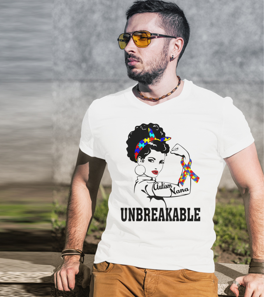 Autism Nana Unbreakable Puzzle Ribbon Strong Woman T-Shirt