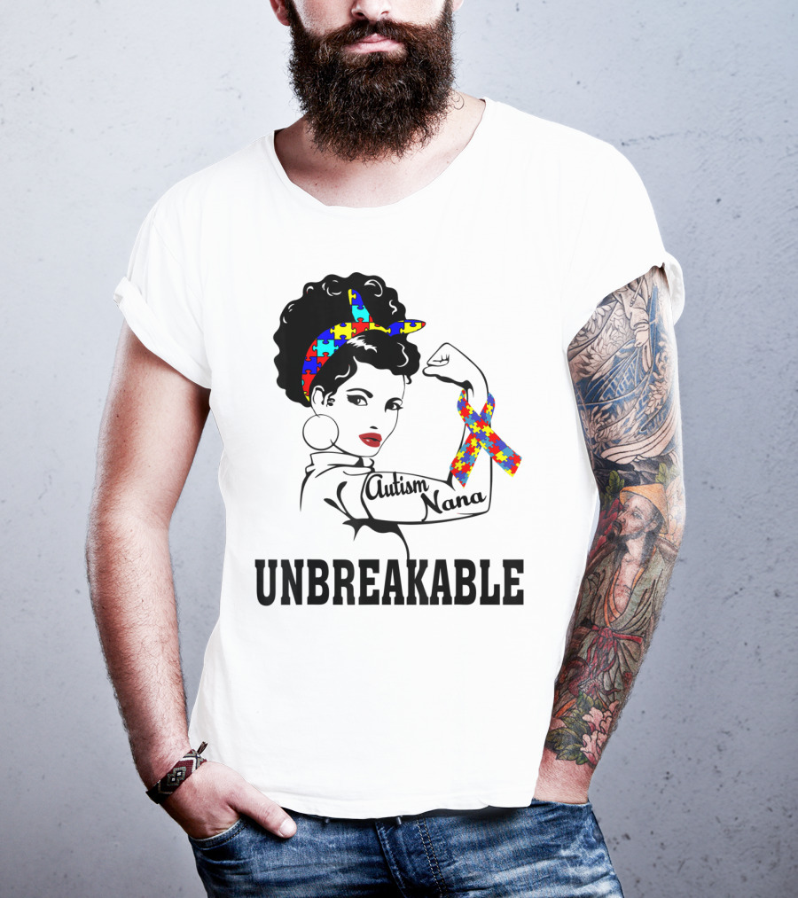 Autism Nana Unbreakable Puzzle Ribbon Strong Woman T-Shirt