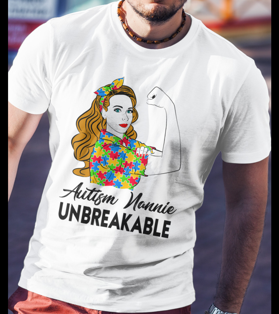 Unbreakable Autism Nannie Puzzle Pattern Awareness T-Shirt