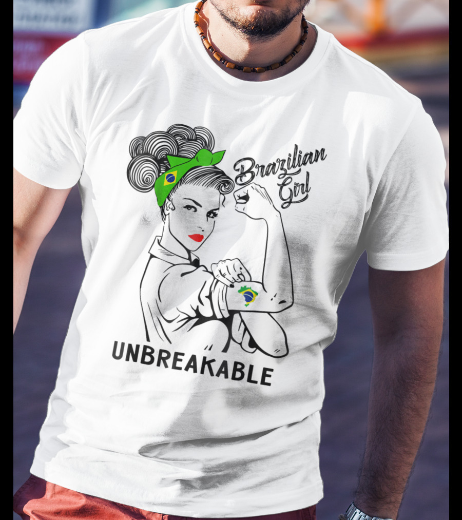 Brazilian Girl Unbreakable With Brazil Flag Bandana And Tattoo T-Shirt