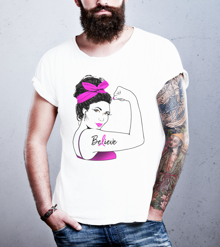 Breast Cancer Believe Unbreakable Rosie Pink Ribbon Power T-Shirt