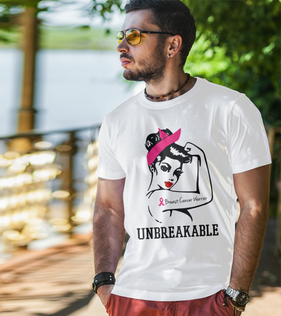 Unbreakable Breast Cancer Warrior Rosie The Riveter Pink T-Shirt
