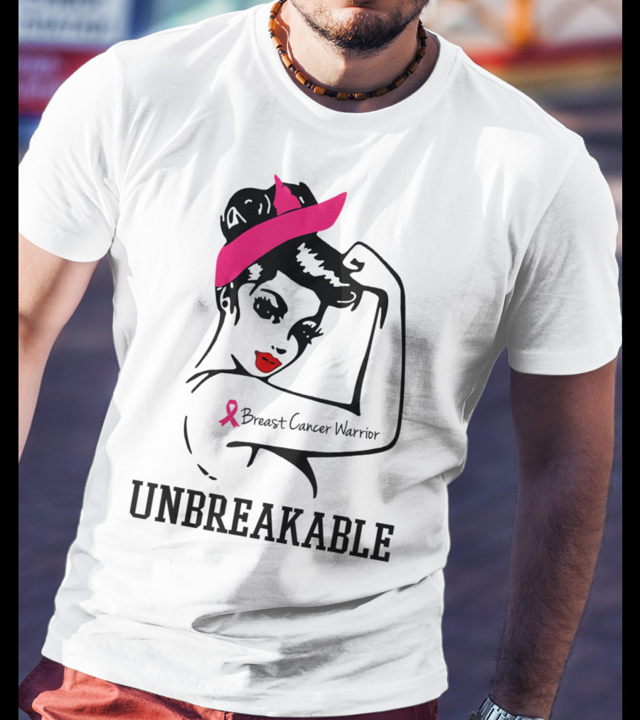 Unbreakable Breast Cancer Warrior Rosie The Riveter Pink T-Shirt