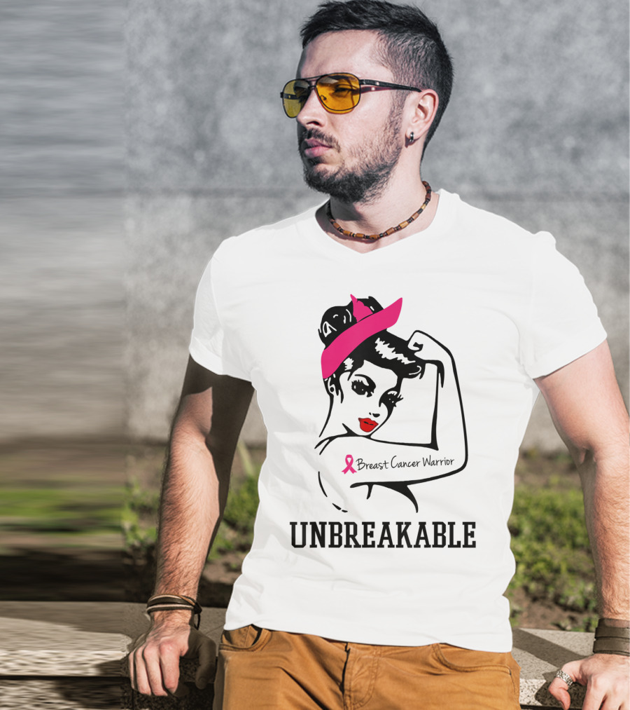 Unbreakable Breast Cancer Warrior Rosie The Riveter Pink T-Shirt