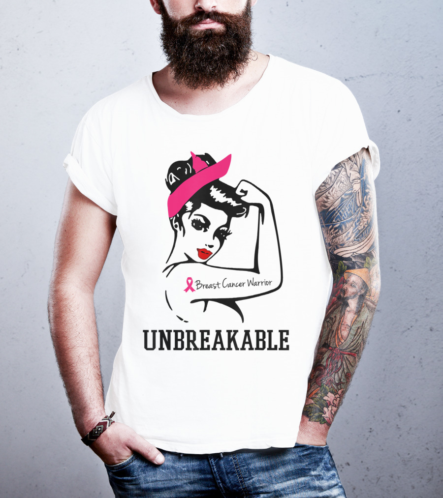 Unbreakable Breast Cancer Warrior Rosie The Riveter Pink T-Shirt