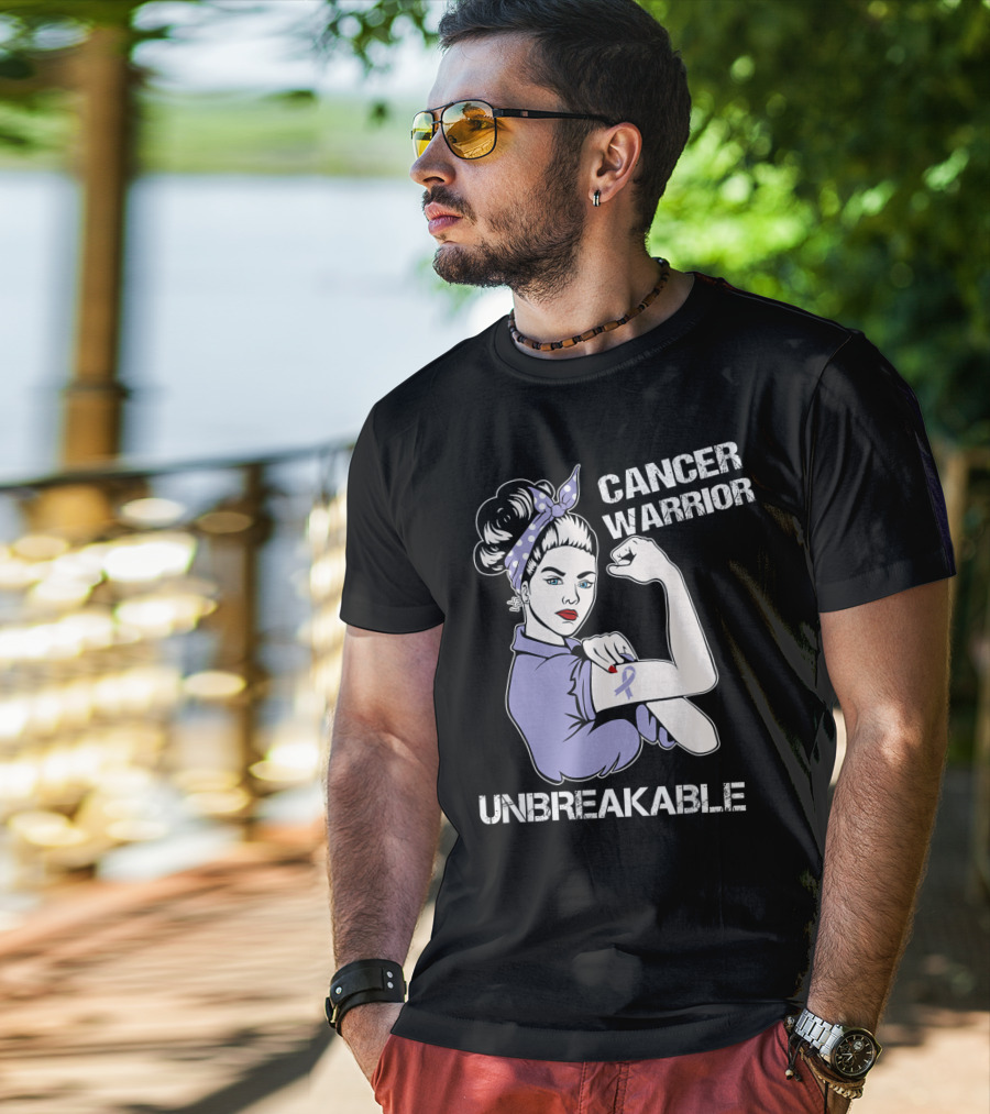 Cancer Warrior Unbreakable Rosie The Riveter Purple T-Shirt