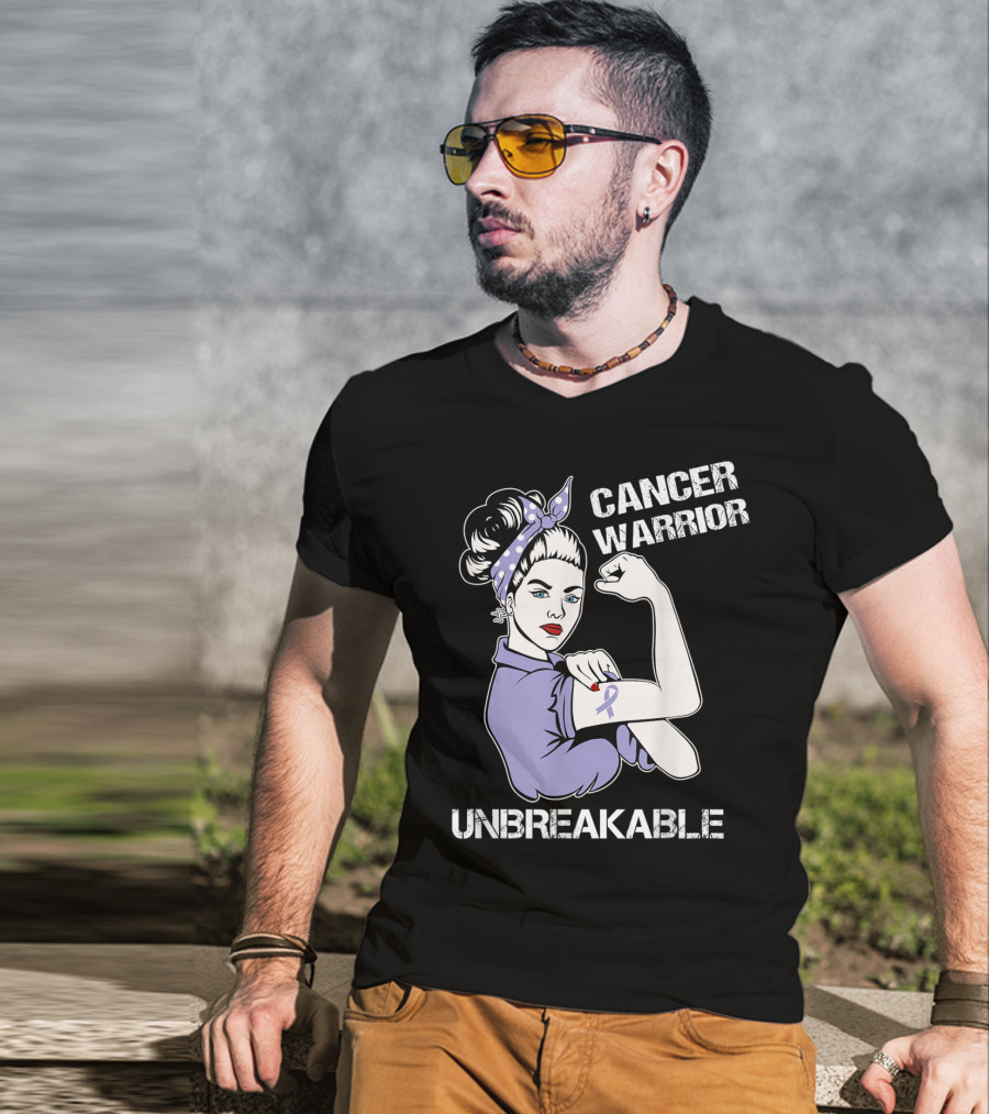 Cancer Warrior Unbreakable Rosie The Riveter Purple T-Shirt