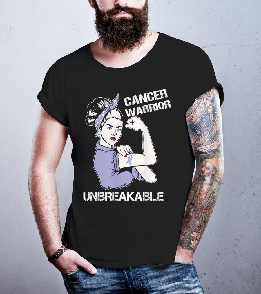 Cancer Warrior Unbreakable Rosie The Riveter Purple T-Shirt