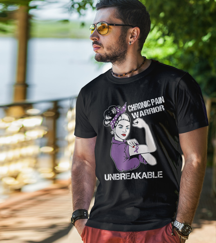 Chronic Pain Warrior Unbreakable Rosie Riveter Purple T-Shirt