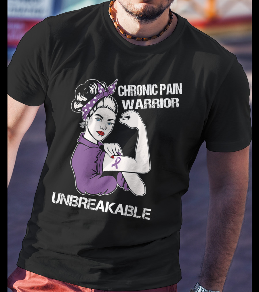 Chronic Pain Warrior Unbreakable Rosie Riveter Purple T-Shirt