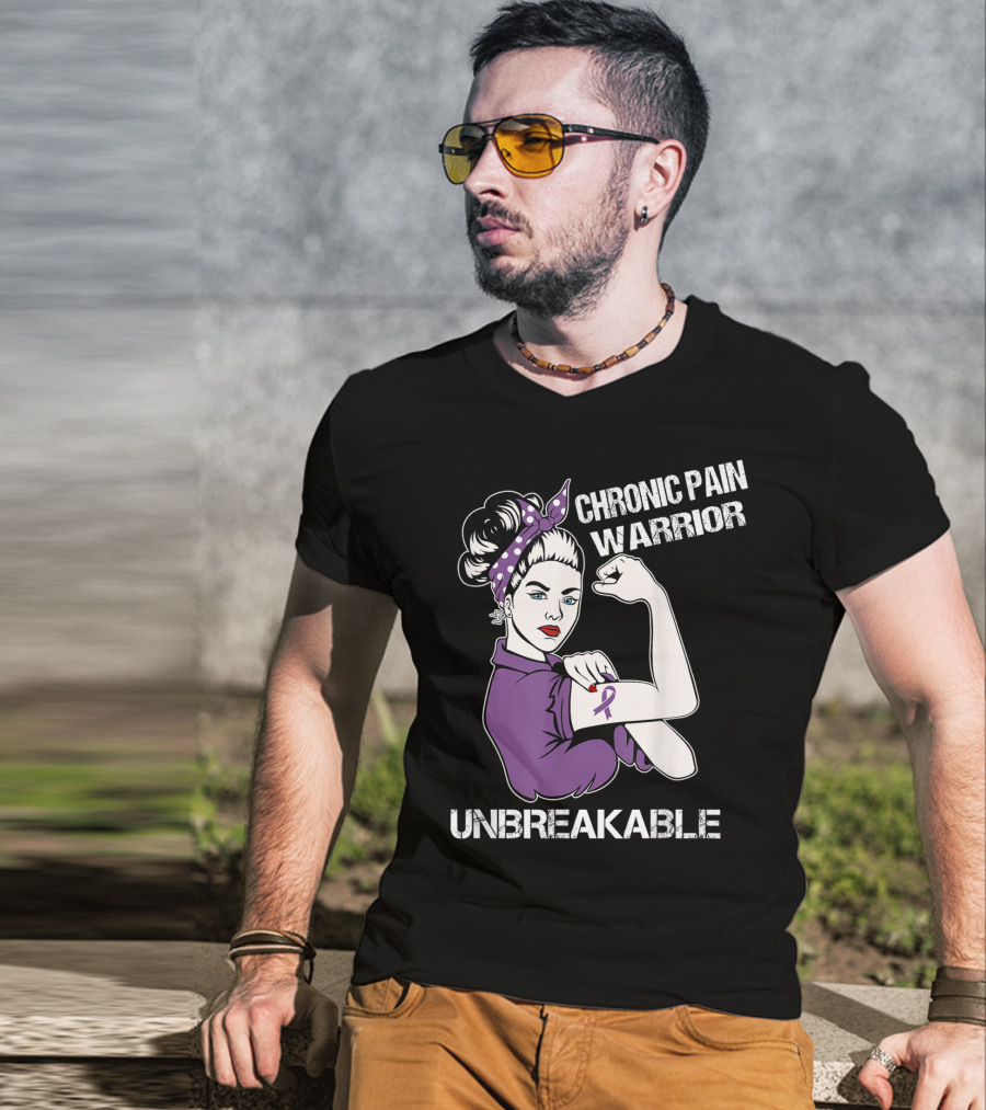 Chronic Pain Warrior Unbreakable Rosie Riveter Purple T-Shirt