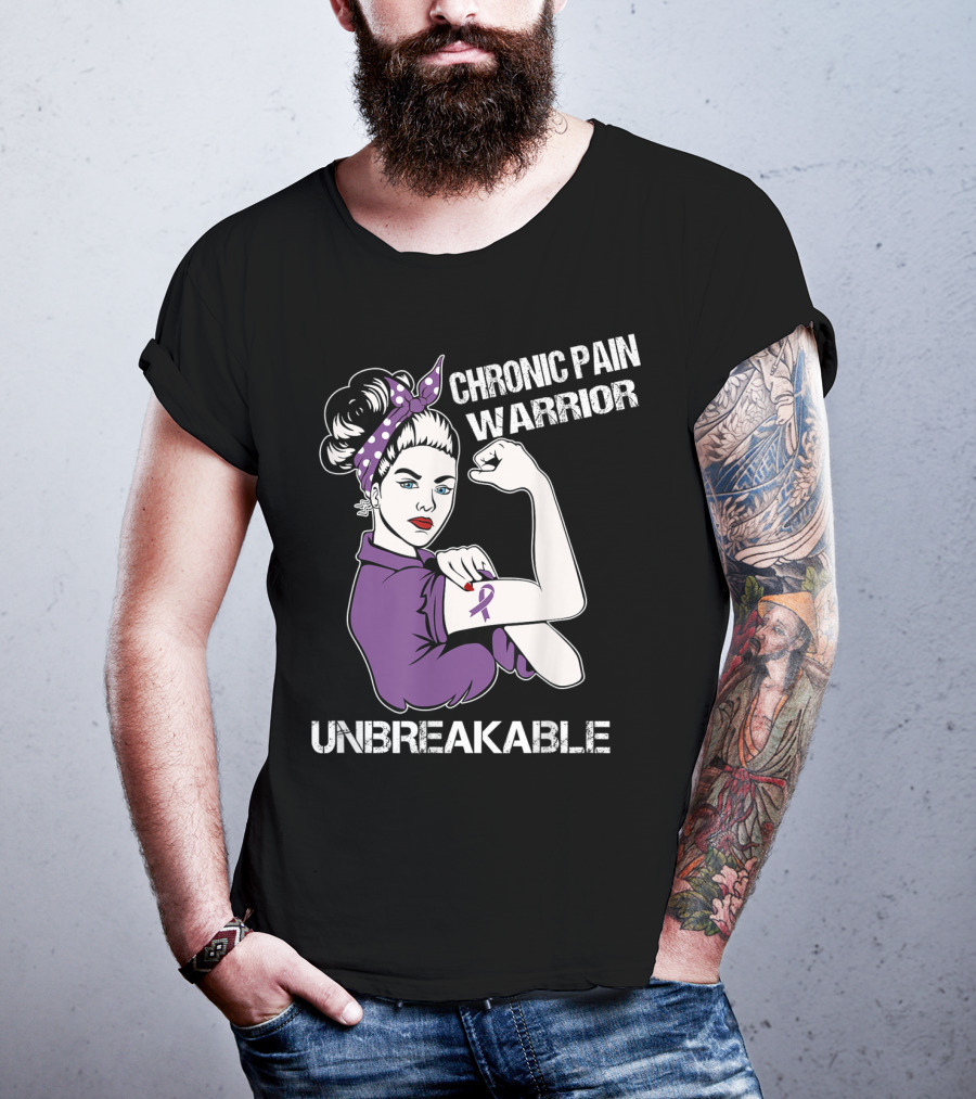 Chronic Pain Warrior Unbreakable Rosie Riveter Purple T-Shirt