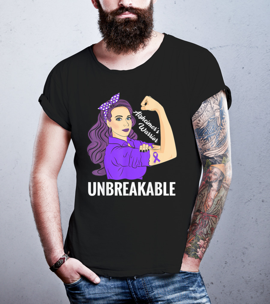 Alzheimer's Warrior Unbreakable Alz Awareness Strong Woman T-Shirt