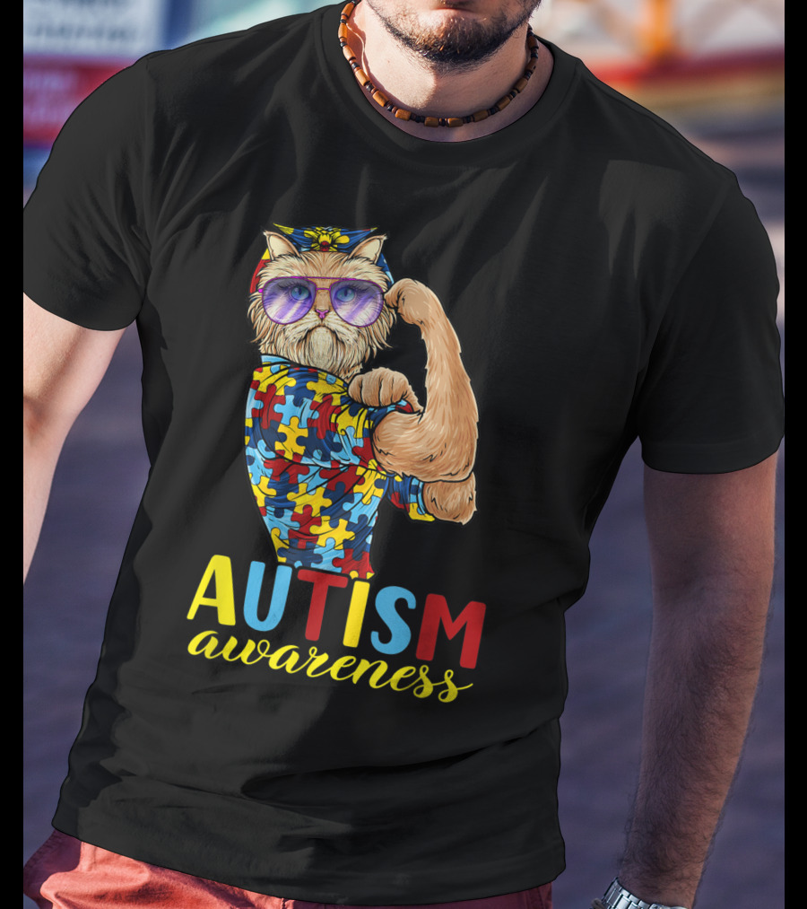 Autism Awareness Unbreakable Cat With Puzzle T-Shirt
