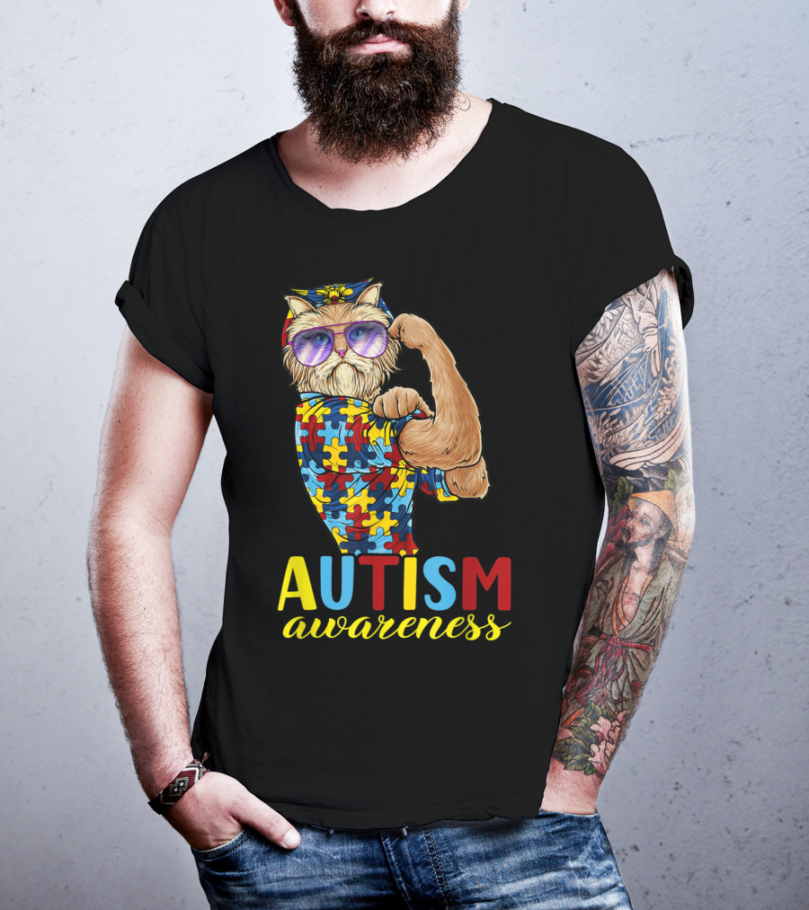 Autism Awareness Unbreakable Cat With Puzzle T-Shirt