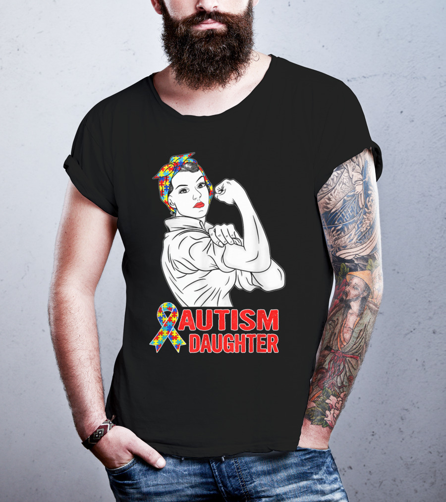 Autism Daughter Unbreakable Rosie The Riveter Autism Awareness Puzzle T-Shirt