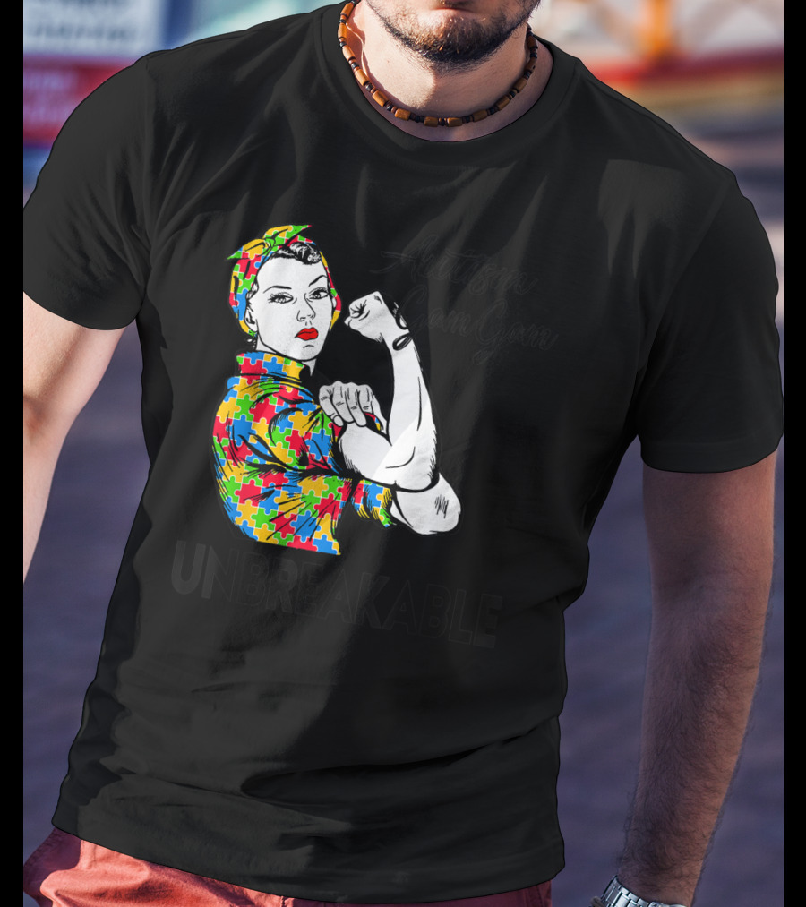 Autism Gam Gam Unbreakable Autism Awareness Puzzle Piece Rosie Flexing T-Shirt