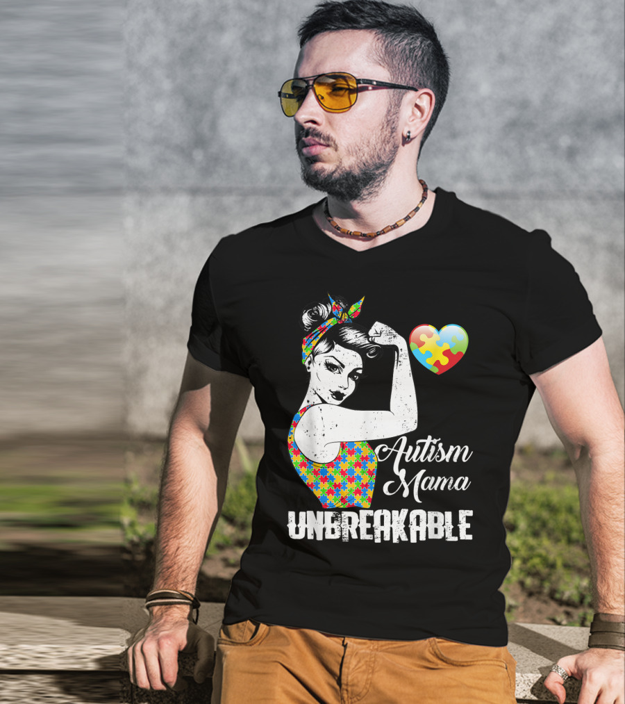 Autism Mama Unbreakable Love Puzzle Heart Awareness T-Shirt