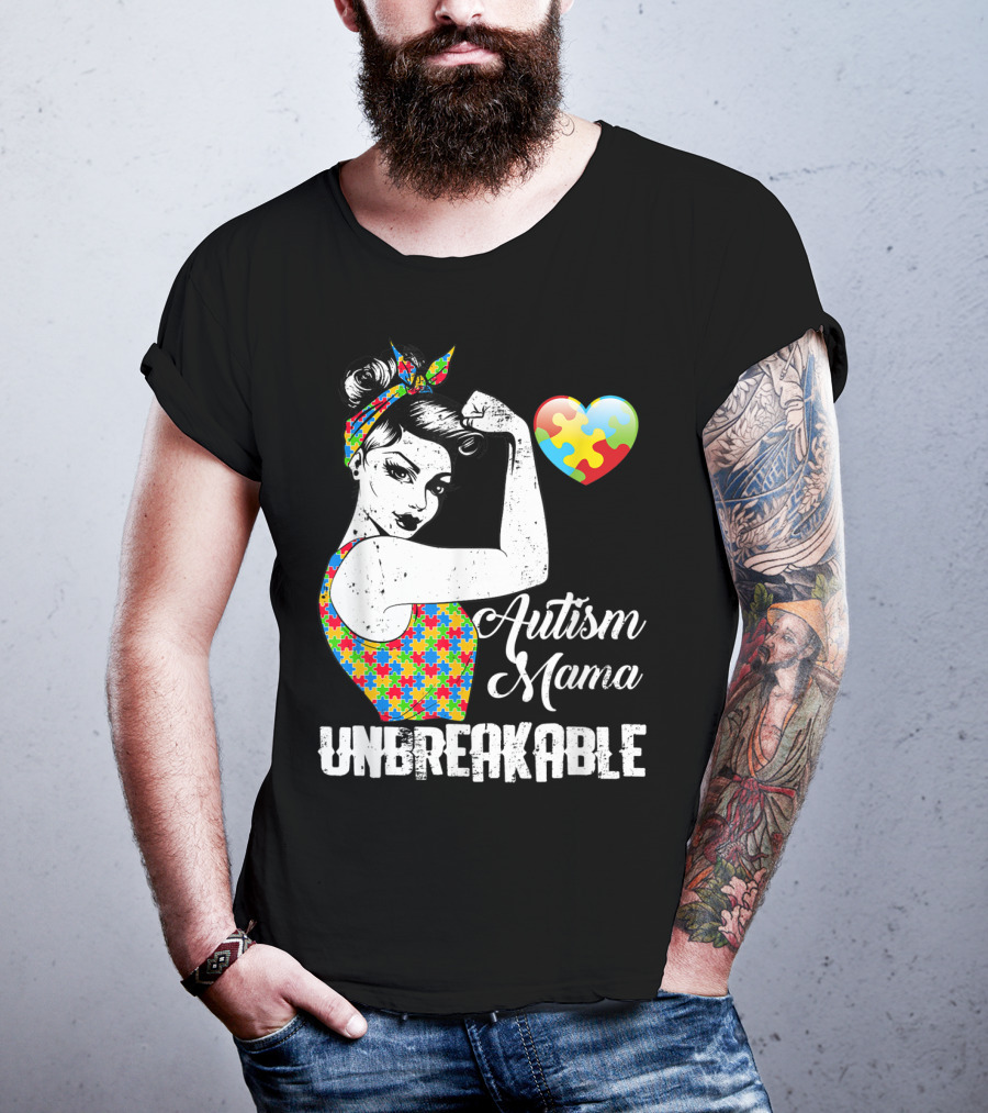 Autism Mama Unbreakable Love Puzzle Heart Awareness T-Shirt