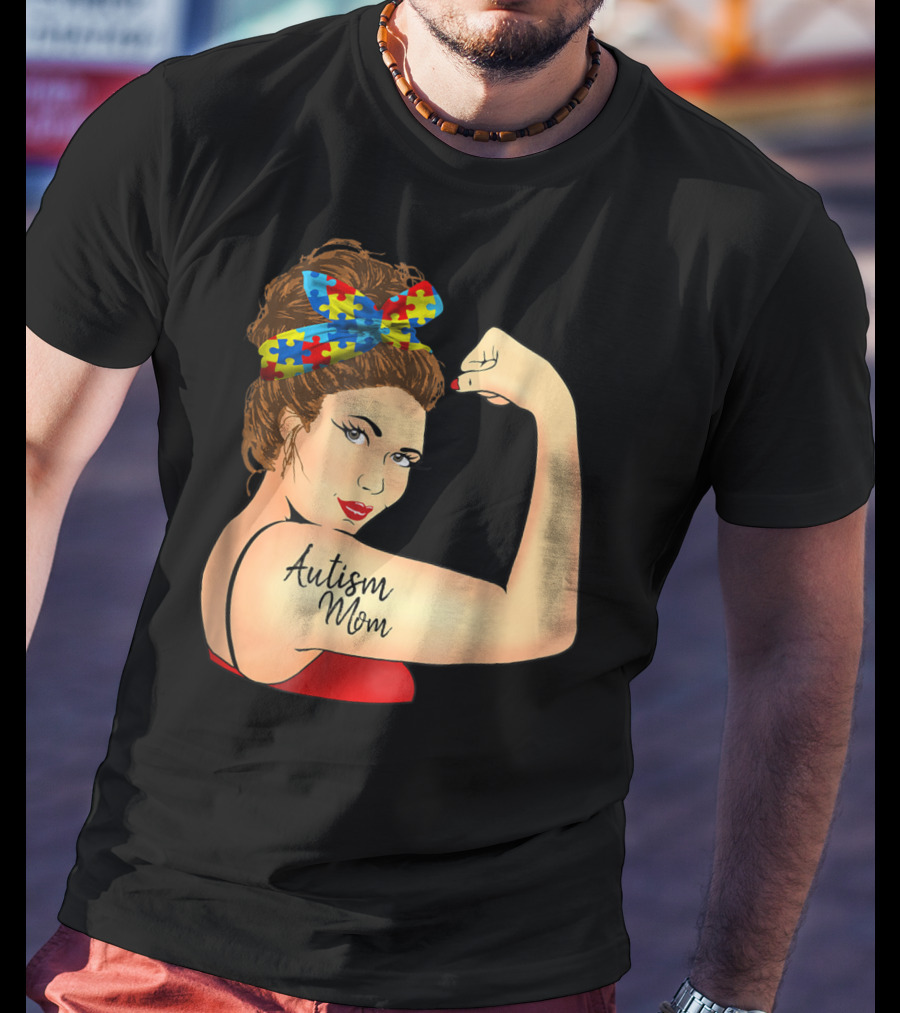 Autism Mom Unbreakable Rosie Awareness Puzzle Bow T-Shirt