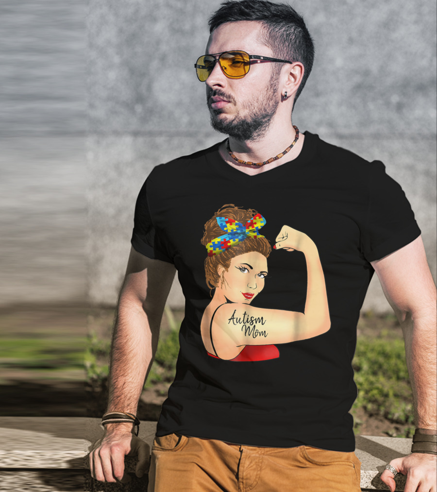Autism Mom Unbreakable Rosie Awareness Puzzle Bow T-Shirt