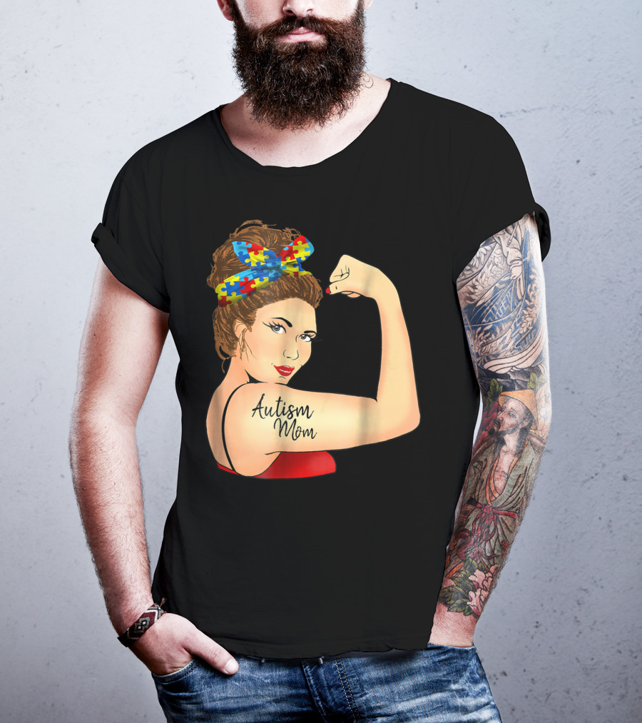 Autism Mom Unbreakable Rosie Awareness Puzzle Bow T-Shirt